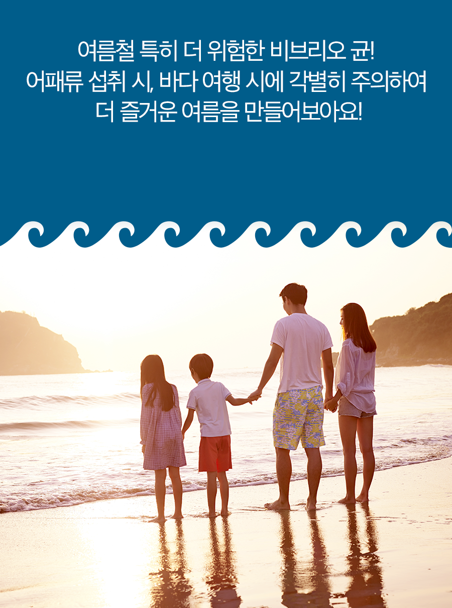 여름철 특히 더 위험한 비브리오 균! 어패류 섭취 시, 바다 여행 시에 각별히 주의하여 더 즐거운 여름을 만들어 보아요!